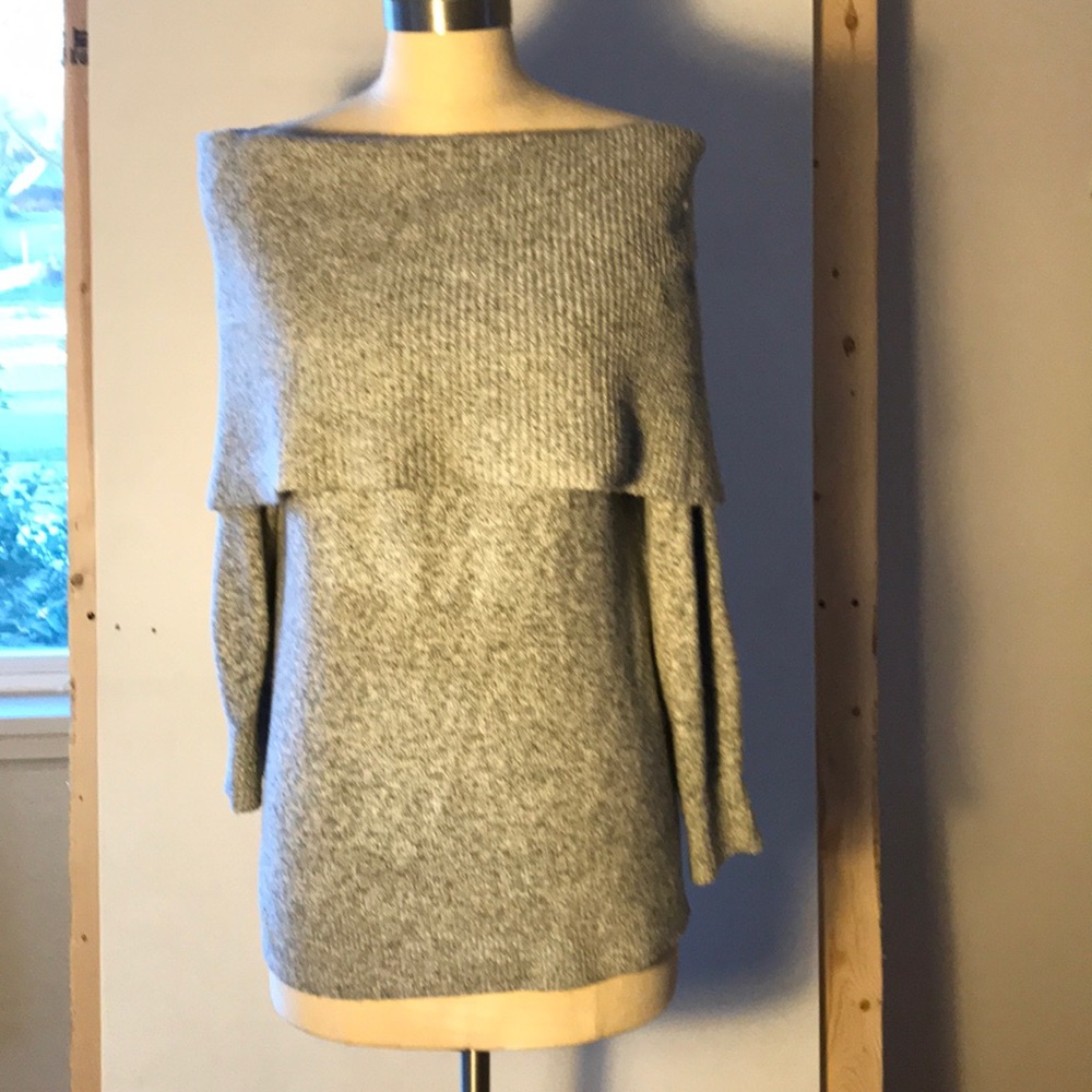 LOFT off the shoulder heather gray sweater